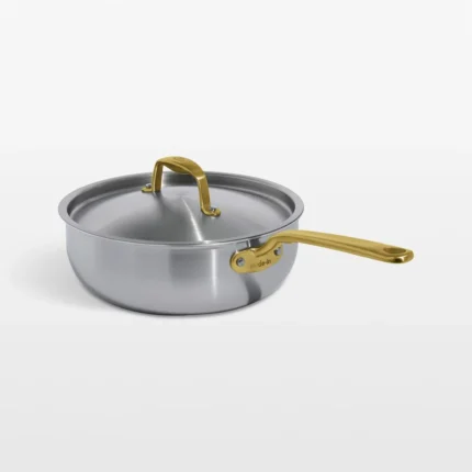 Zapvu Made In Stainless Clad 3-Qt. Saucier with Antique Brass Hardware