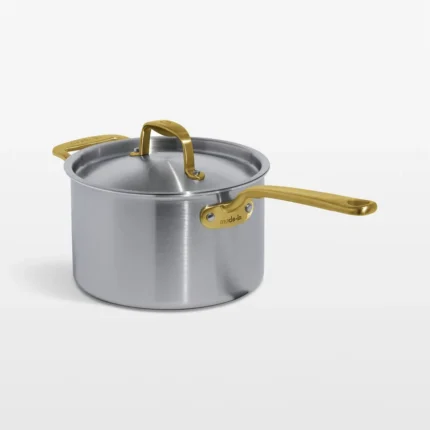 Zapvu Made In Stainless Clad 4-Qt. Saucepan with Antique Brass Hardware