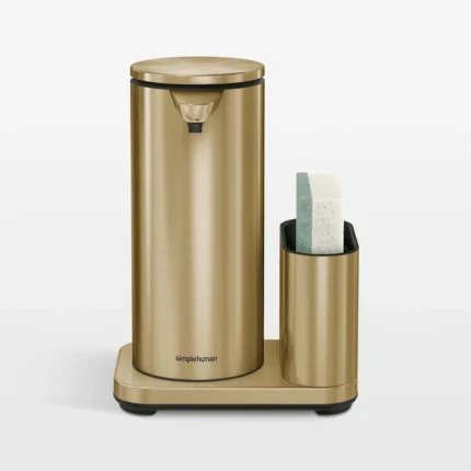 Zapvu Simplehuman 14oz Sensor Pump, Touch-free Hand Soap Dispenser with Sponge Caddy, Brass Steel